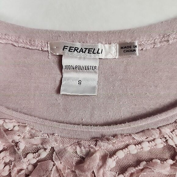 Feratelli Long Sleeve Floral Applique Tunic Lace Top Pink Blouse Shirt Small - Picture 2 of 13
